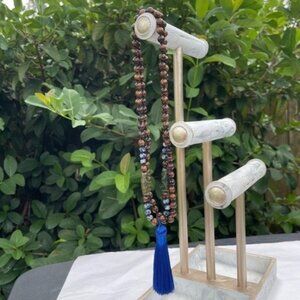 108 Bead Blue Spot Jasper & Coconut Wood Mala Necklace